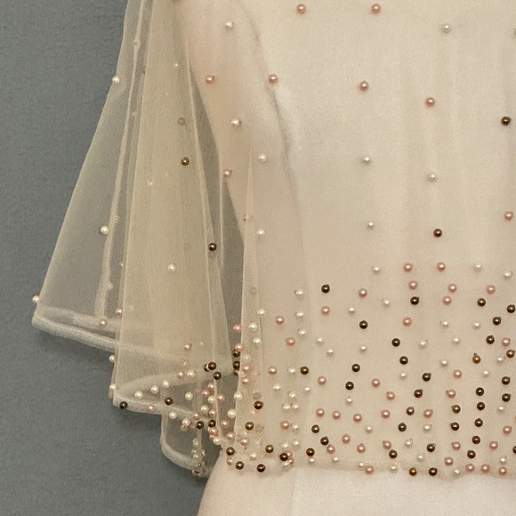 Charlie RSVP Ivory Pearl Embellished Sheer Capelet Top Women OS Dainty Fairy - Picture 4 of 10